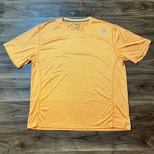 Reebok Logo Short Sleeve Top Workout Mens Size 2XL Orange Spell Out FLAW